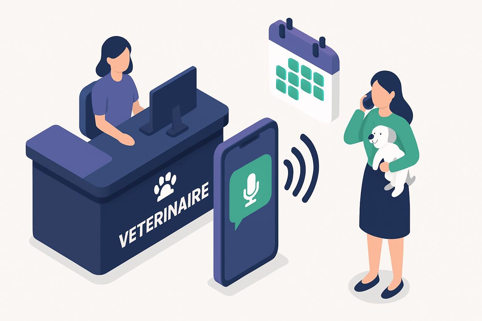 simplifiez la prise de rendez-vous dans votre clinique animale grâce à notre voicebot vétérinaire intelligent, disponible 24/7 pour un service rapide et efficace.
